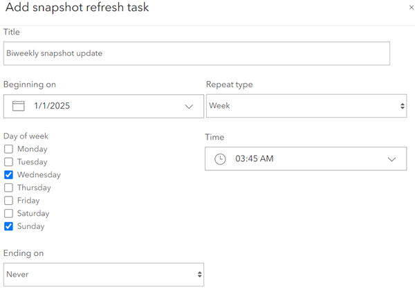 Adding a snapshot refresh task that runs twice a week indefinitely