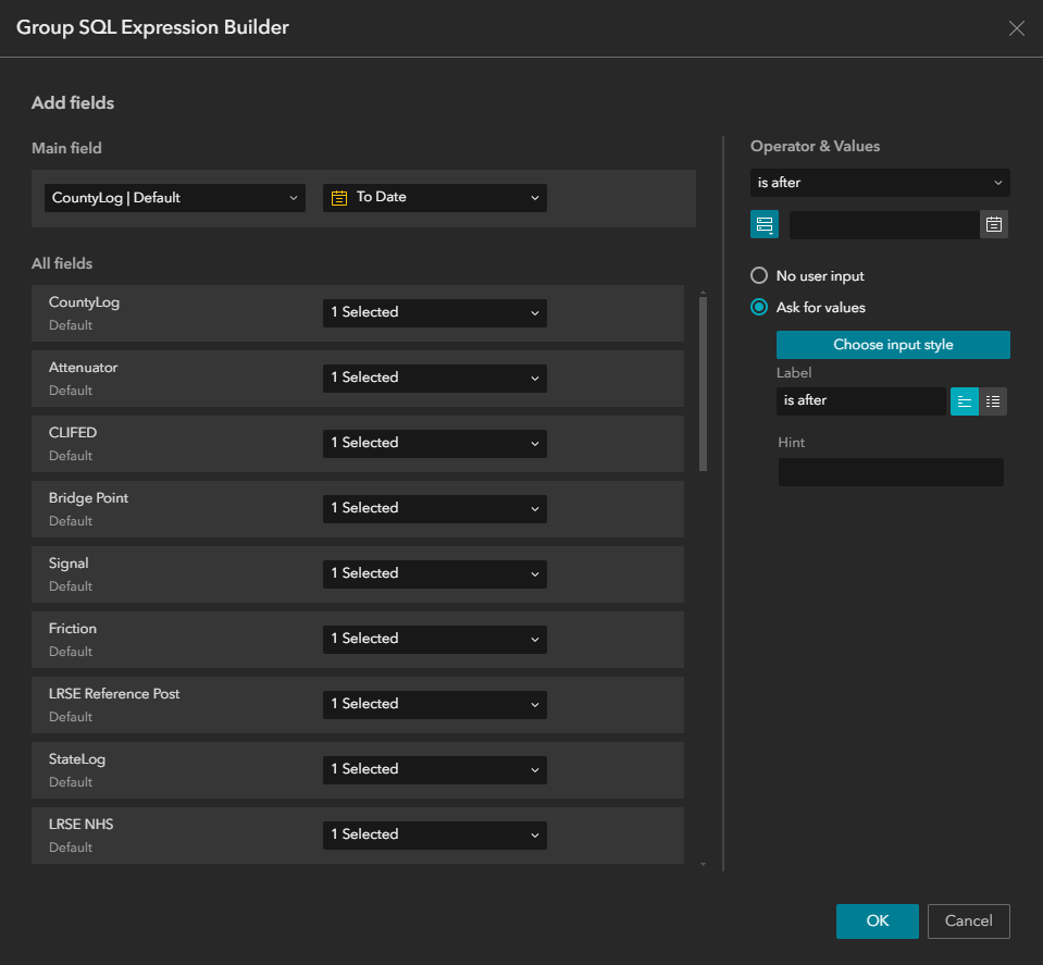 Use the Group SQL Expression Builder to build an expression that includes the is after operator